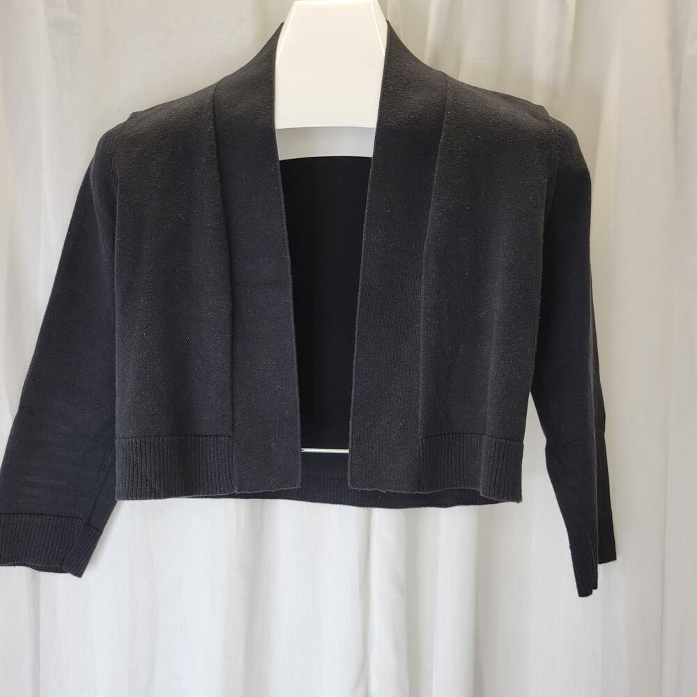 Calvin Klein Black 3/4 Sleeve Open Cap Shrug Cropped Sweater, L